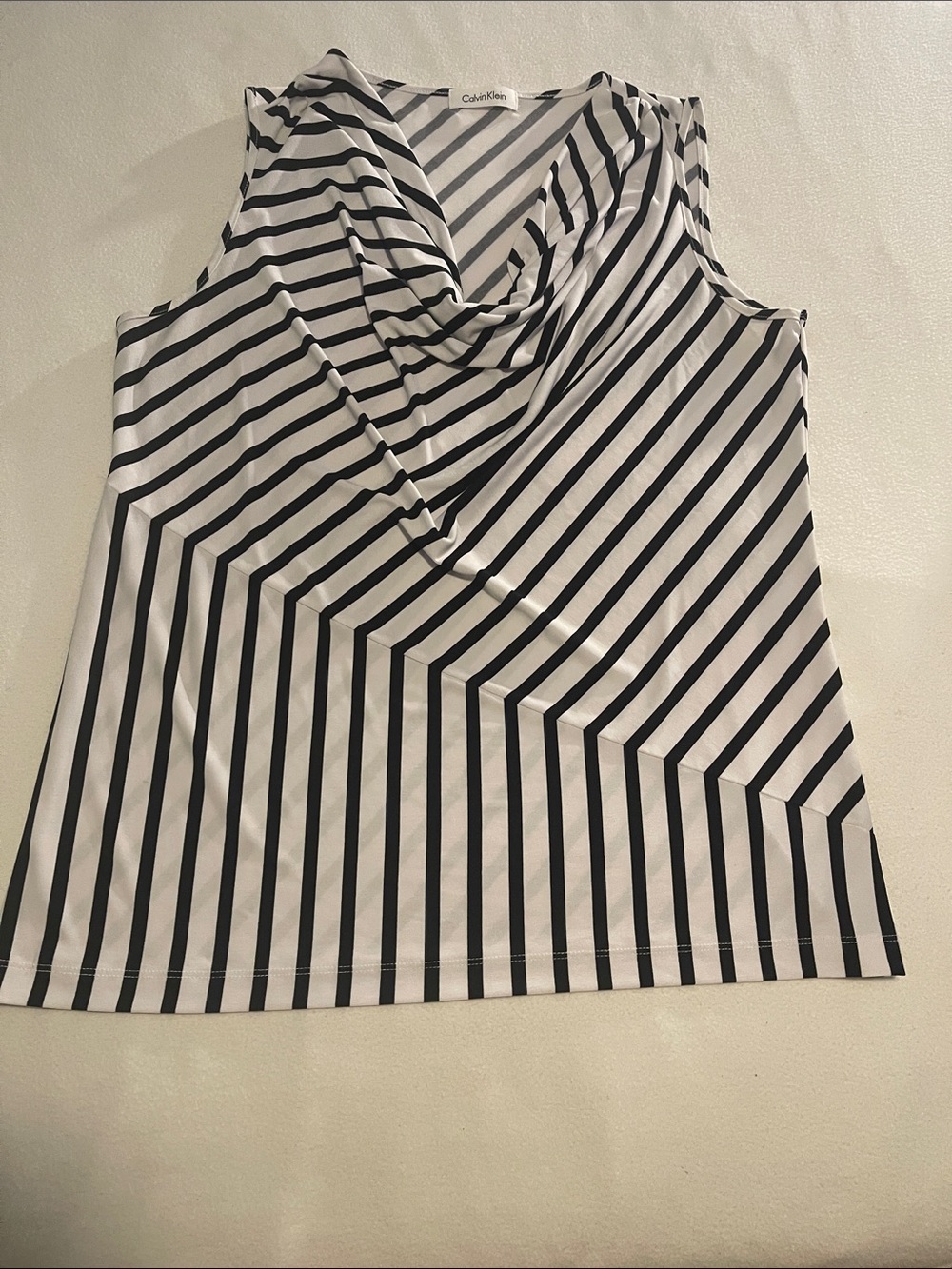 Calvin Klein Black & White Diagonal Stripe Cowl Neck Tank Sz 10/12